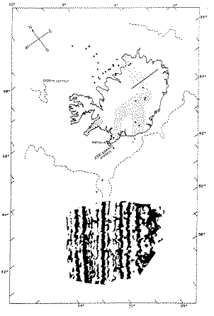 Map of magnetic striping with Iceland, to show scale and location.